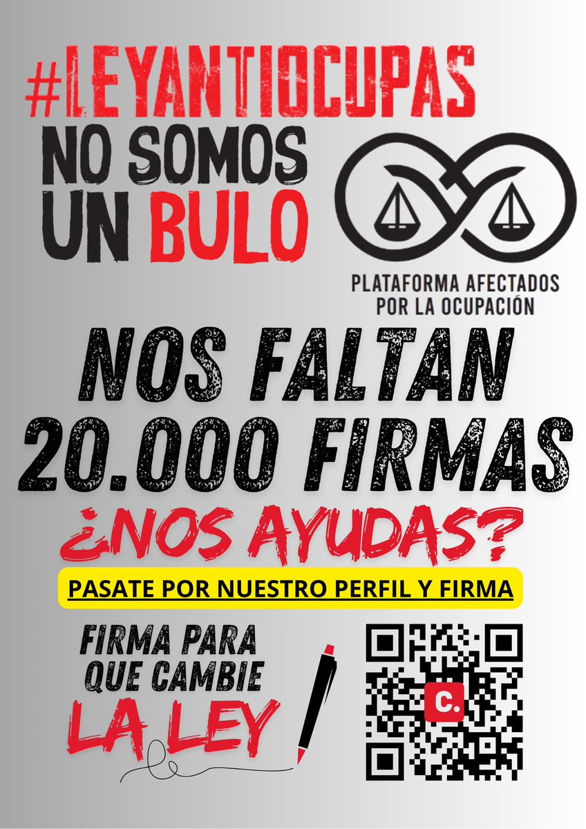 🆘 TE NECESITAMOS: Las víctimas de #okupacion e #inquiokupacion pedimos urgentemente tu ayuda. Pásate por nuestro perfil y firma para que podamos conseguir 100.000 y llevarlas en noviembre al <a href="/Congreso_Es/">Congreso</a> . Por una #leyantiocupas