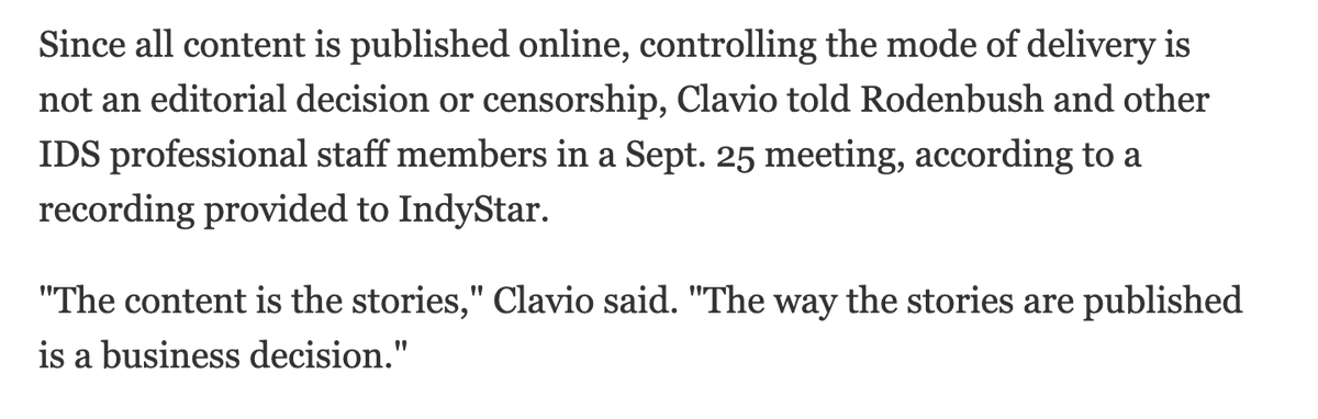 This is a willful misunderstanding of editorial freedom by <a href="/IUMediaSchool/">IU Media School</a>. Embarrassing. Where and how stories run in an outlet is an editorial decision. indystar.com/story/news/edu…