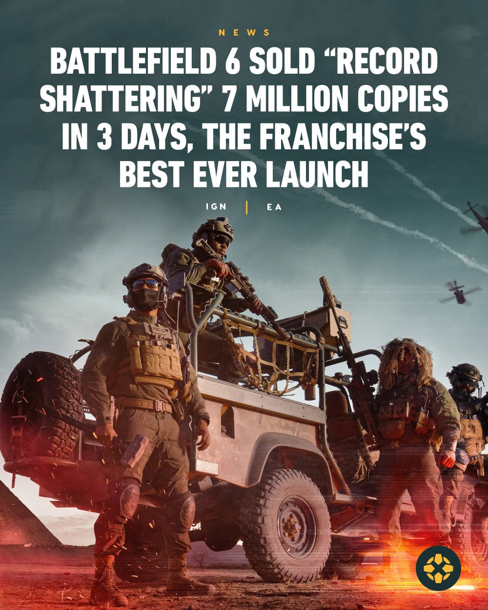 IGN's tweet image. EA described Battlefield 6&apos;s launch as &quot;record-shattering,&quot; &quot;explosive&quot; and — in the words of Battlefield boss Vince Zampella — &quot;momentous.&quot; bit.ly/3KTwhsU