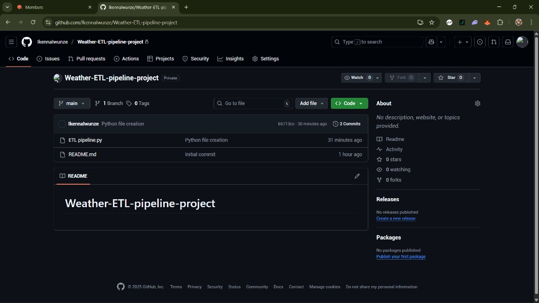 IwunzeIkenna's tweet image. Day 9 of learning Data Engineering 
Decided to start my first guided project which is an end to end ETL pipeline for weather data analysis.
What I did today was to create a GitHub repo, clone the repo on my local device and also got the API key for openweather
#dataengineering