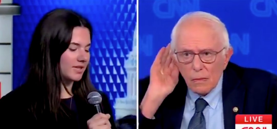 Stephen L. Miller (@redsteeze) on Twitter photo I can't get over this image of a young woman wondering how Republicans are communicating effectively on social media while an 84 year old Bernie Sanders holds his hand up to his ear. I can't get over this image of a young woman wondering how Republicans are communicating effectively on social media while an 84 year old Bernie Sanders holds his hand up to his ear.