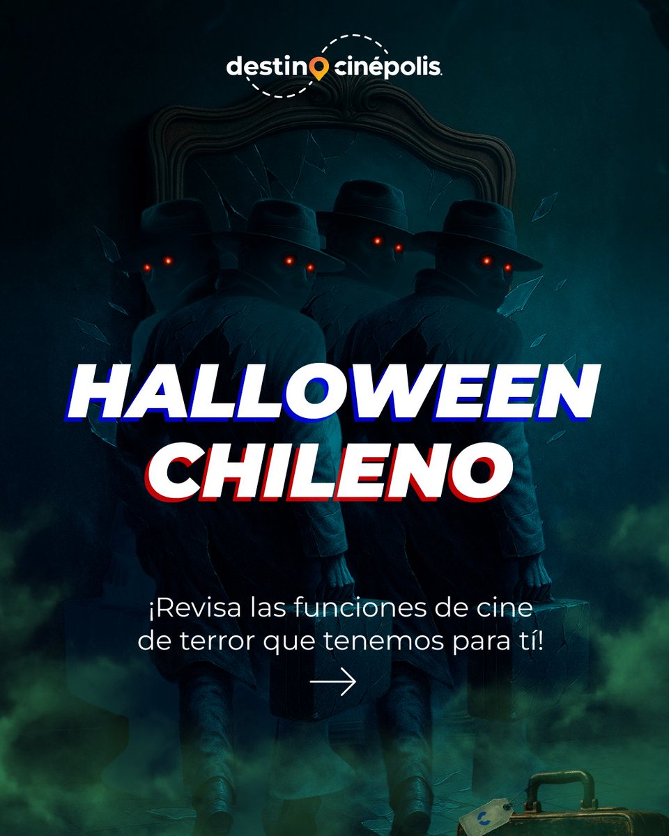 ¡Es hora de ver cine chileno aterrador en esta spooky season made in Chile! 🎃💀

Podrás ver las siguientes pelis en Cinépolis:
🍿 Ángel Negro
🍿 Invoking Yell
🍿 Contra el Demonio
🍿Trauma

⚠️ El circuito para verlas será en Cinépolis La Reina, Plaza Egaña, Arauco Maipú,