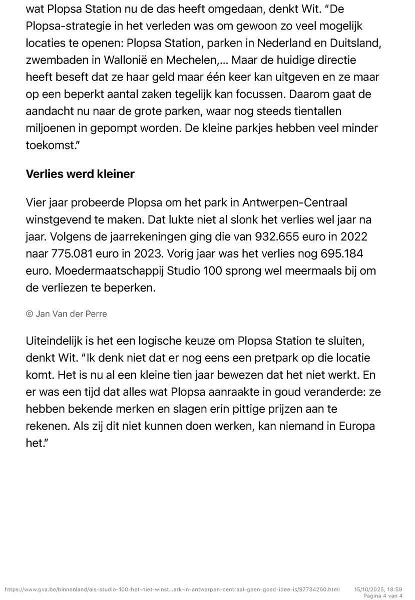 Interview met Gazet van Antwerpen en het Nieuwsblad over de sluiting van Plopsa Station Antwerp. nieuwsblad.be/regio/antwerpe…