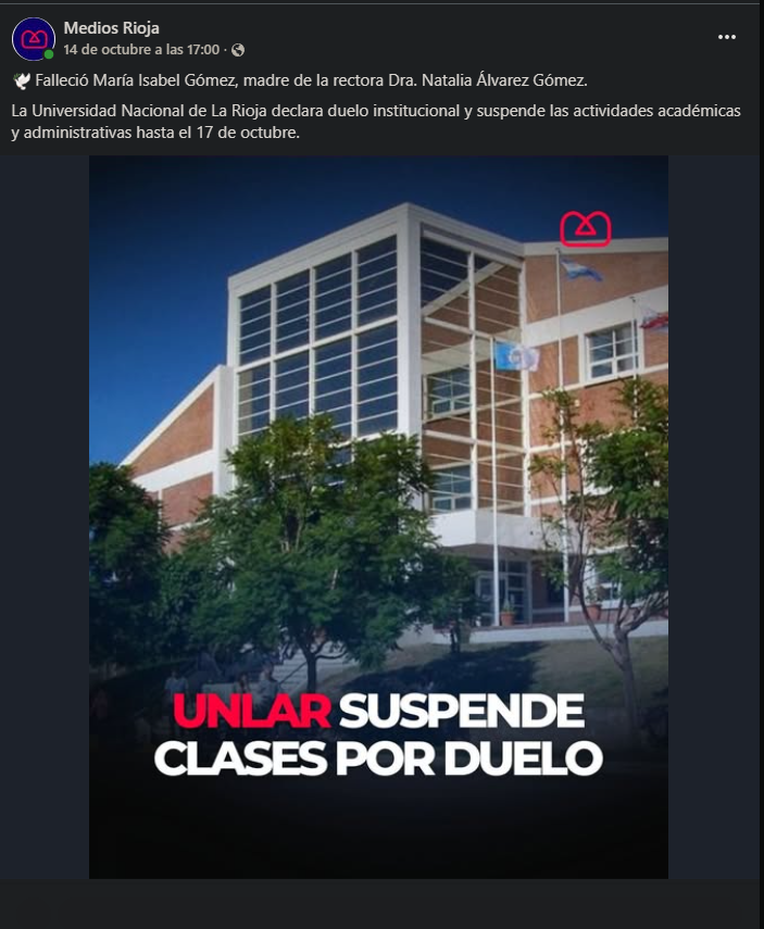 DVMNSGO's tweet photo. @TraductorTeAma mira esto @TraductorTeAma murio la madre de la rectora kuka amiga de quintela de la universidad de la rioja y SUSPENDIERON LAS CLASES POR DUELO,ahora donde estan los que marchaban por la universidad https://t.co/66bjEO2kX8