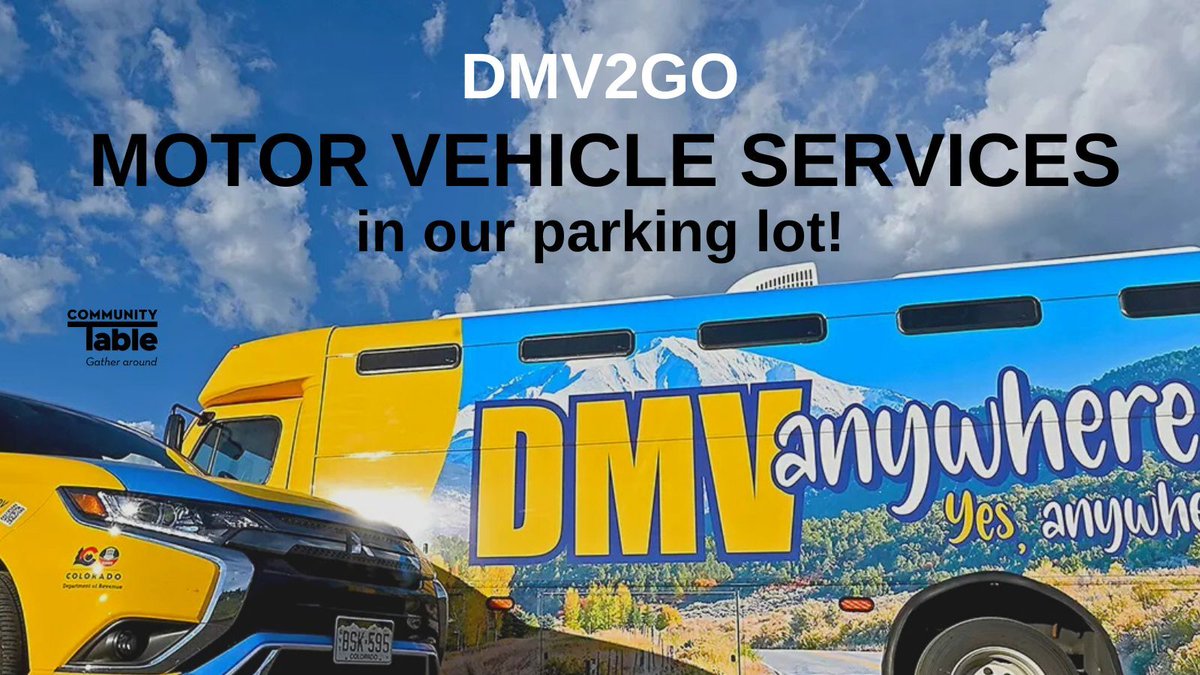 We've partnered with DMV2GO to offer motor vehicle services in our parking lot at 4600 W 60th Ave in Arvada. Credit/Debit Card and Check Payments Only. Open to all. For more information: buff.ly/D45qHVU. Next date: October 17, 2025, from 9 am - 12 pm.
