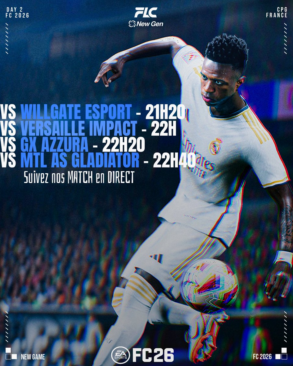 FLC (@flcclan_) on Twitter photo 🏆| CPG FRANCE - CLUB PRO - FC26
Notre équipe nous répresentera en cette fin de soirée.
📺: twitch.tv/eafc_flcesport
Suivez tous nos matchs en direct et soutenez la FLC !
#FLCForEver ! ⚔️ 🏆| CPG FRANCE - CLUB PRO - FC26
Notre équipe nous répresentera en cette fin de soirée.
📺: twitch.tv/eafc_flcesport
Suivez tous nos matchs en direct et soutenez la FLC !
#FLCForEver ! ⚔️