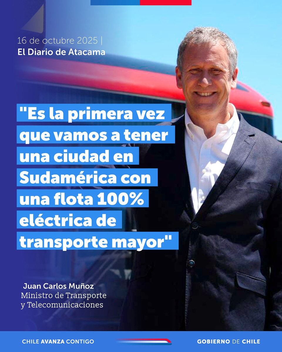¡Copiapó hace historia! Hoy la capital de la Región de Atacama se convierte en la primera ciudad con el 100% de su transporte público eléctrico⚡️

El ministro Juan Carlos Muñoz conversó con El Diario de Atacama sobre ese hito que mejorará la calidad de vida de miles de personas.