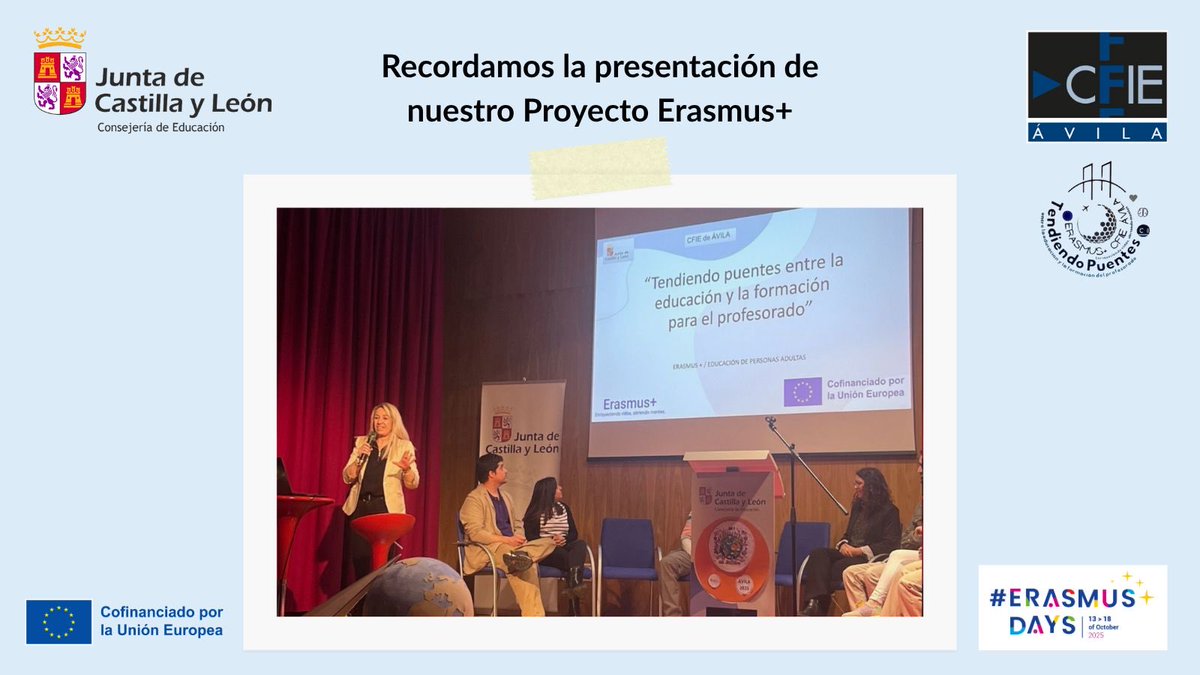 CFIE_Avila's tweet image. 🌍✨ Celebramos los #ErasmusDays25
recordando la Jornada de Internacionalización, donde varios centros educativos de la provincia compartieron sus Erasmus+ y  presentamos nuestro proyecto.
Seguimos impulsando
#ErasmusPlus #ErasmusDays2025 #InternacionalizaCyL @sepie_gob @educacyl