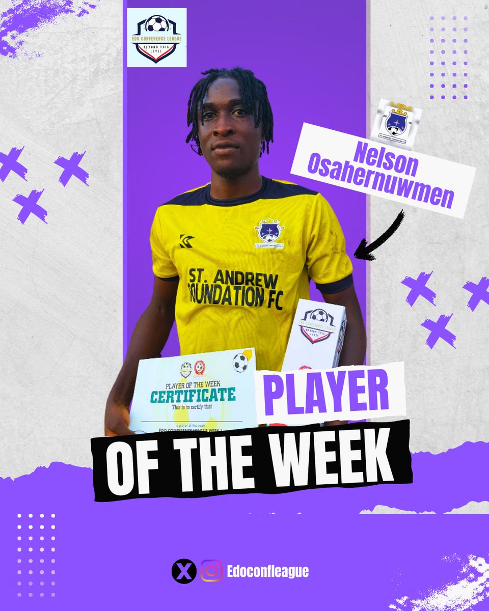 🌟 Player of the Week 🌟

Nelson Osahernuwmen of St Andrews Foundation FC emerges player of the week after an outstanding performance in the Matchday one game against WestGate FC.😍

#edoconferenceleague #patlama #LoveYourW #edoconfleague #playeroftheweek