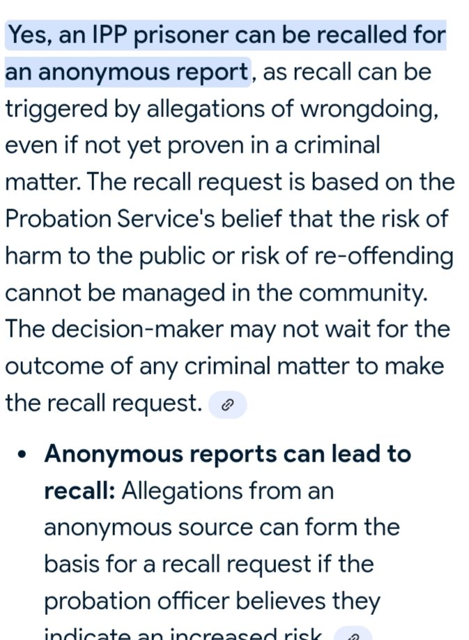 This means anyone can make  a malicious report and have an IPP recalled back to prison how can this be lawful