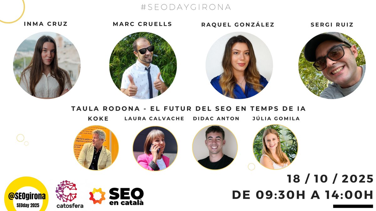🚀 Torna el #SEOdayGirona — 7a edició!
La trobada anual del món SEO en català 🧭

📅 Dissabte 18 d’octubre · 🕘 9:00–14:00 · 💸 Gratuït
📍 Girona (dins la #Catosfera)

Ponents top, debats i molta inspiració SEO 🔥
👉 Inscriu-t’hi ara: meetup.com/es-ES/seo-giro…