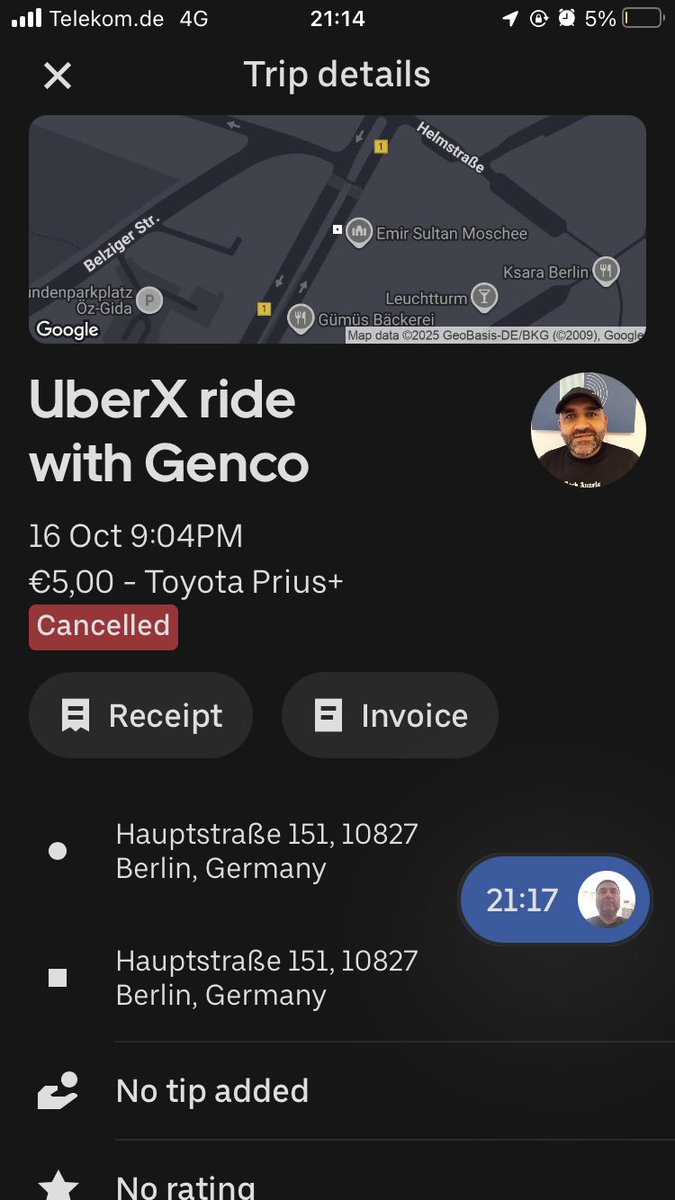 graemecarr's tweet photo. @Uber_Support @Uber driver arrived, refused to take my bag, swore at me and drive off. Refund pls. Uber in Berlin is a joke. Drives rude, been scammed 2 twice and nothing had been done. https://t.co/ZUIB6rbu5l