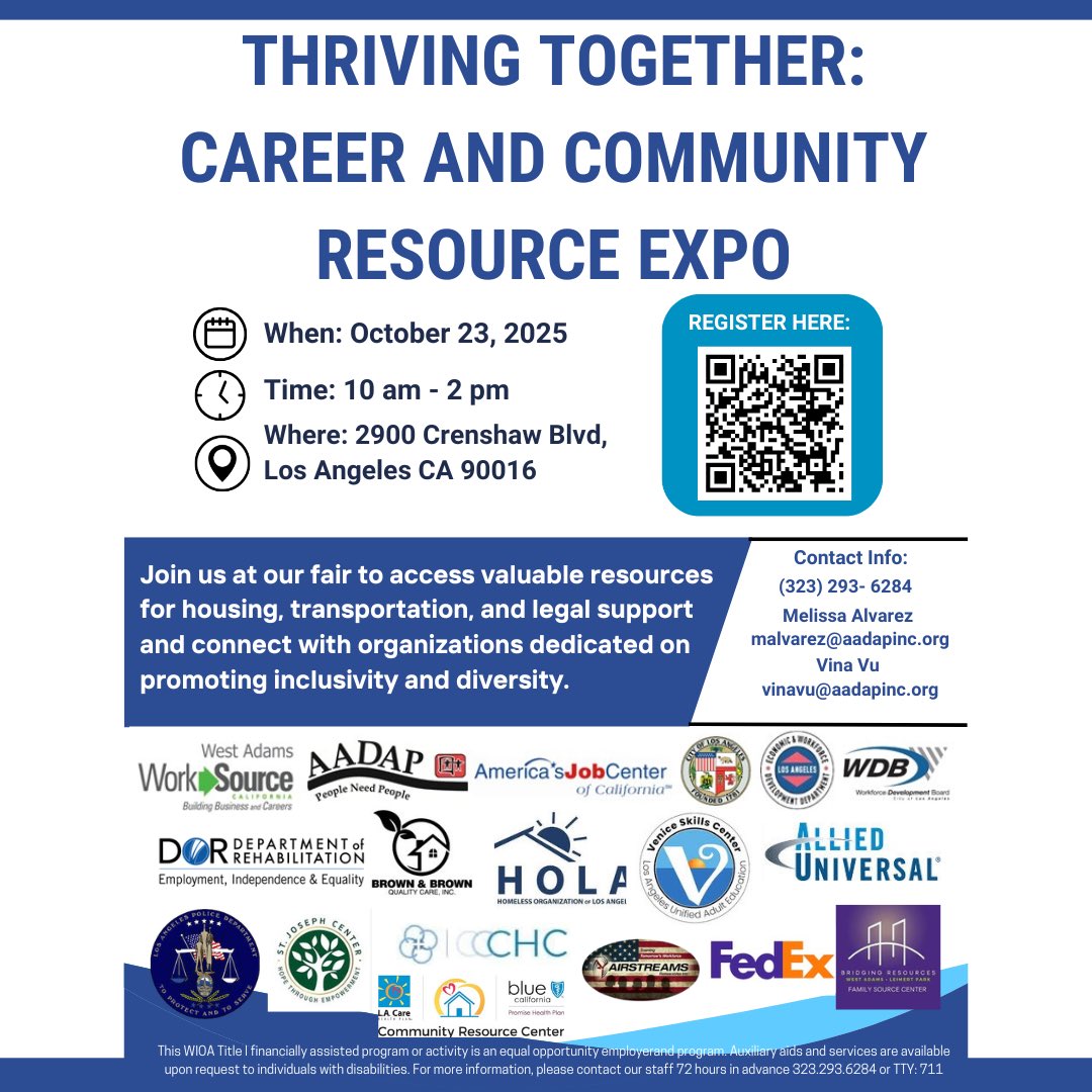 ccchcla's tweet photo. Interested in a career in the medical field?
Join us at the Thriving Together: Career and Community Resource Expo at the West Adams WorkSource Center on 10/23/24 from 10-2 pm https://t.co/1Hc9yBkUs4
