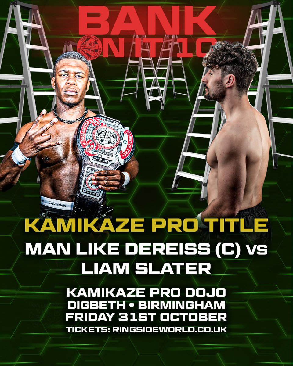 The 2nd match for #BankOnIt10 on Friday 31st October at the Kamikaze Pro Dojo in Birmingham

Kamikaze Pro Title
<a href="/DEREISS_/">MAN LIKE DEREISS</a> (c) vs <a href="/Liam_SLTR/">liam slater</a> 

Tickets:
ringsideworld.co.uk/events.php?id=…