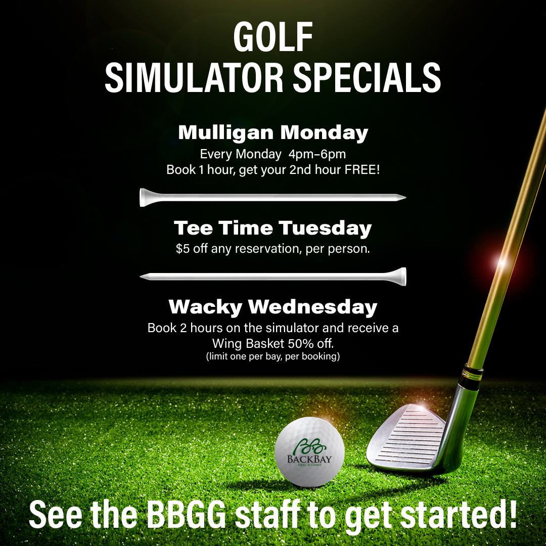 BayMillsCasino's tweet photo. Mondays, Tuesdays and Wednesdays just got better on the Bay!

Golf. Grub. Great deals!⛳🤩

#simulator #swingonthebay #specials #golf #weekdayfun #baymillsresortandcasino https://t.co/rCaZVsK5mx
