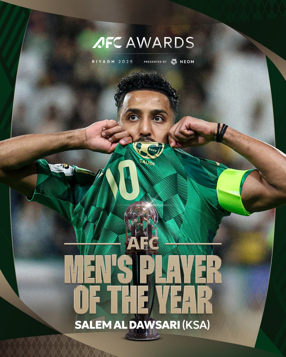 الأفـــضل في قارة آسيا 🌟

ســالم الدوسري يتوج بجائزة أفضل لاعب في قارة آسيا لعام 2025 🔝

#جوائز_الاتحاد_الآسيوي