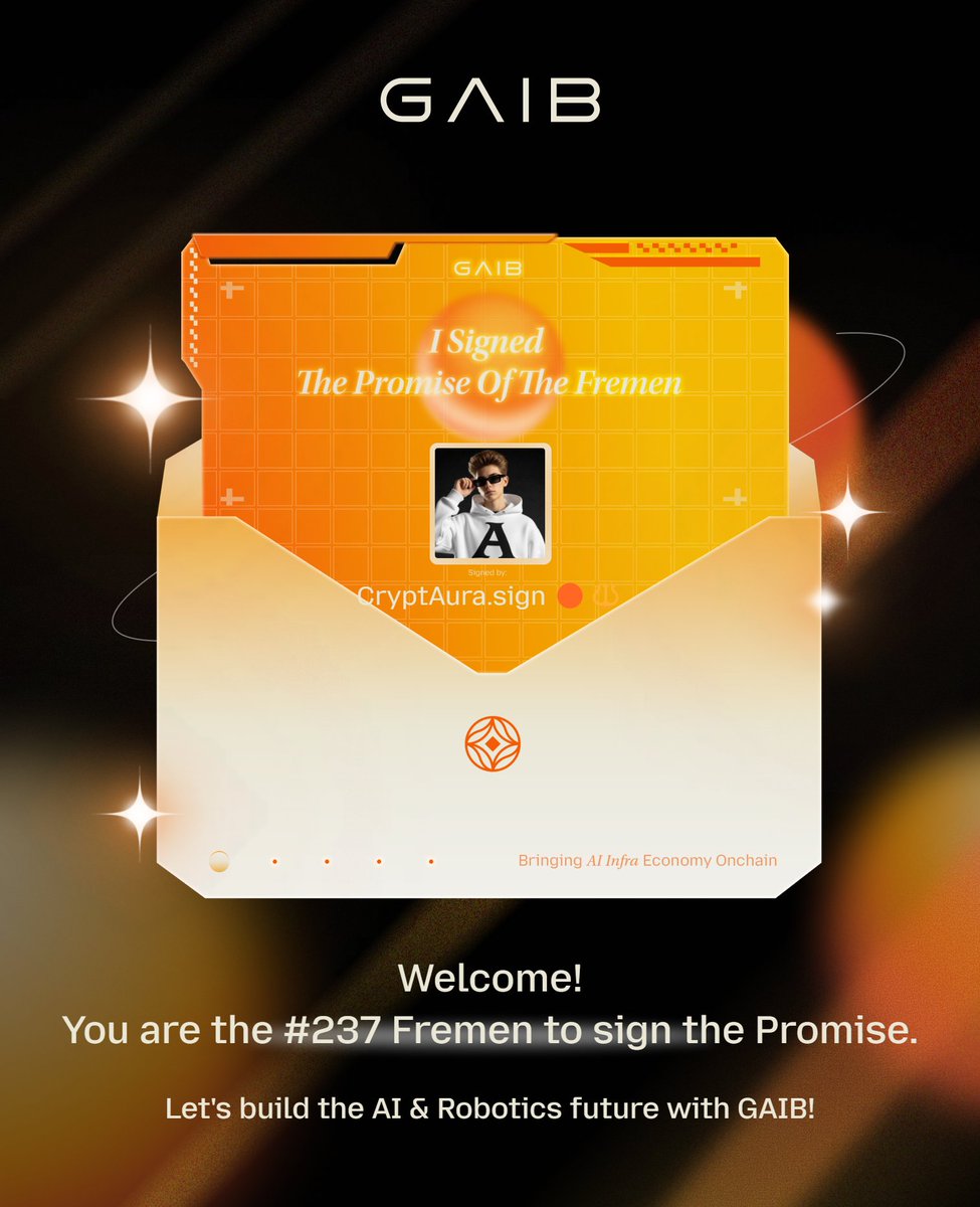 CryptAura.sign π π± (@_cryptaura) on Twitter photo I signed The Promise of the Fremen! <a href="/gaib_ai/">GAIB π | RWAiFi</a>
sign urs here
fremenpromise.gaib.ai
closing soon I signed The Promise of the Fremen! <a href="/gaib_ai/">GAIB π | RWAiFi</a>
sign urs here
fremenpromise.gaib.ai
closing soon