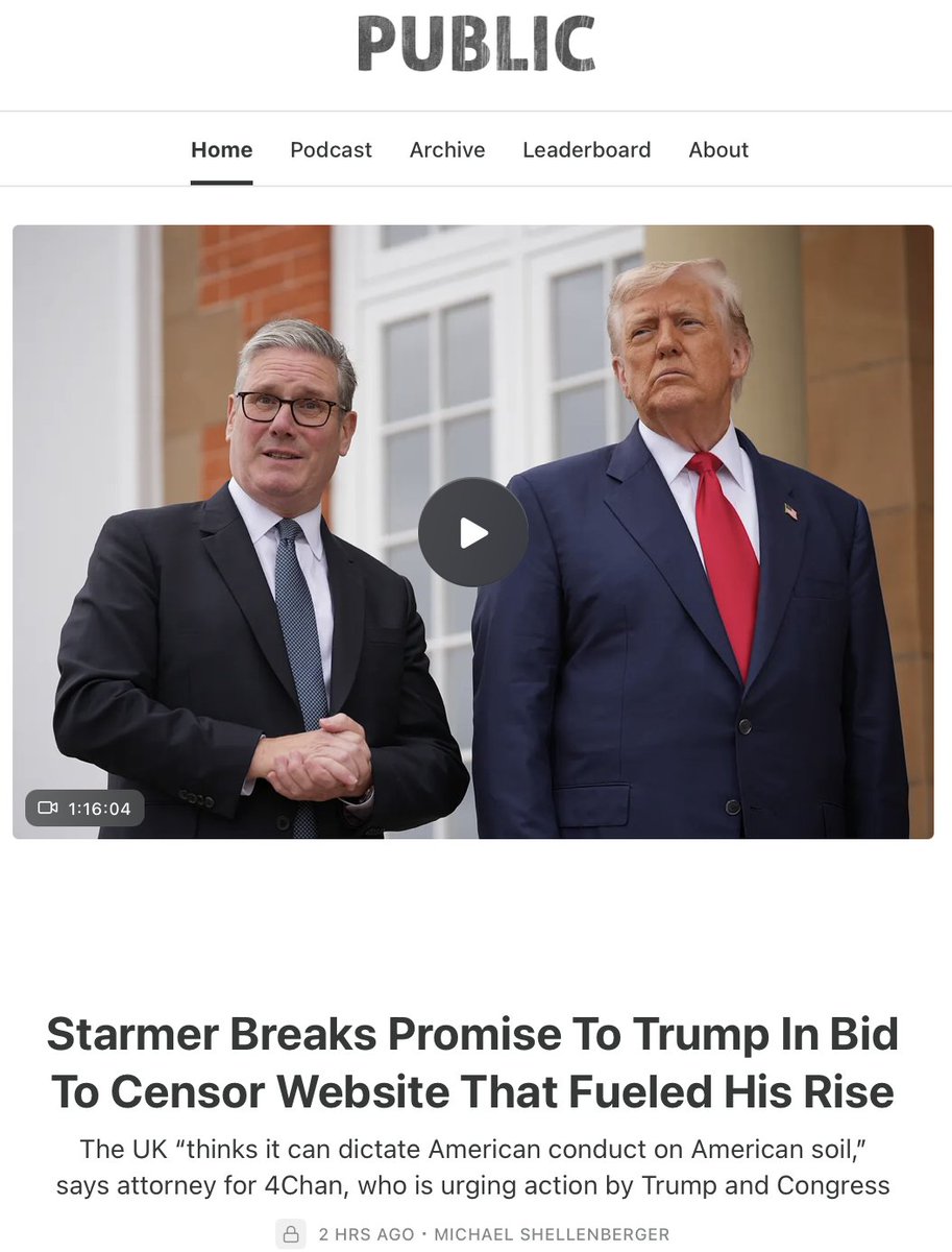 shellenberger's tweet image. For the first time, the UK is seeking to censor a US web site with no physical presence in the UK. @Keir_Starmer has thus broken the promise he made to @realDonaldTrump in July. If Trump & Congress don't stand up to foreign censorship, the First Amendment will become worthless.