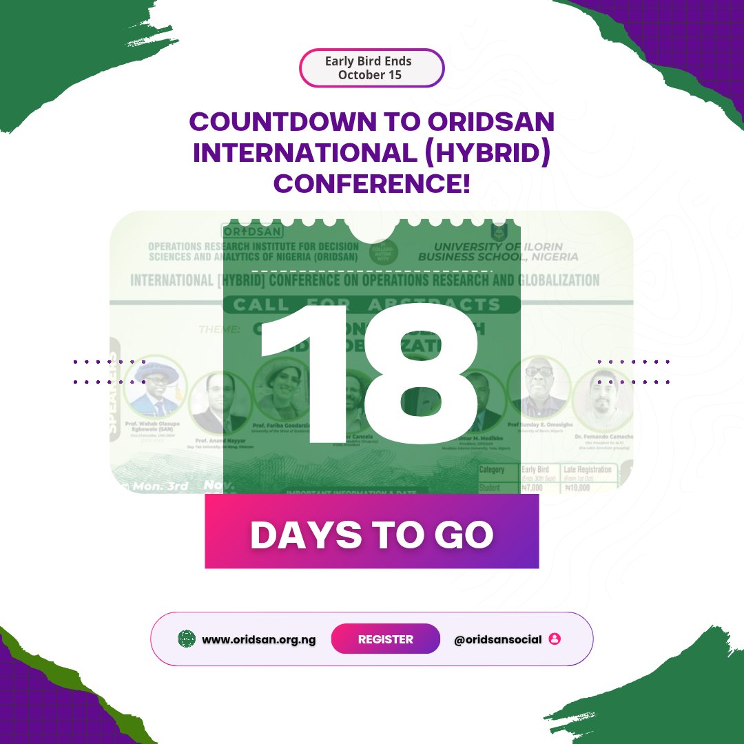 oridsansocial's tweet photo. π 18 DAYS TO GO!
Why attend ORIDSAN 2025?
β
International speakers
β
Networking opportunities
β
Present your research
β
Hybrid format
β
Affordable rates
Submit abstracts: oridsan2@gmail.com
#ORIDSAN2025 #WhyAttend
#ORIDSAN https://t.co/Hvi1nIdzV5