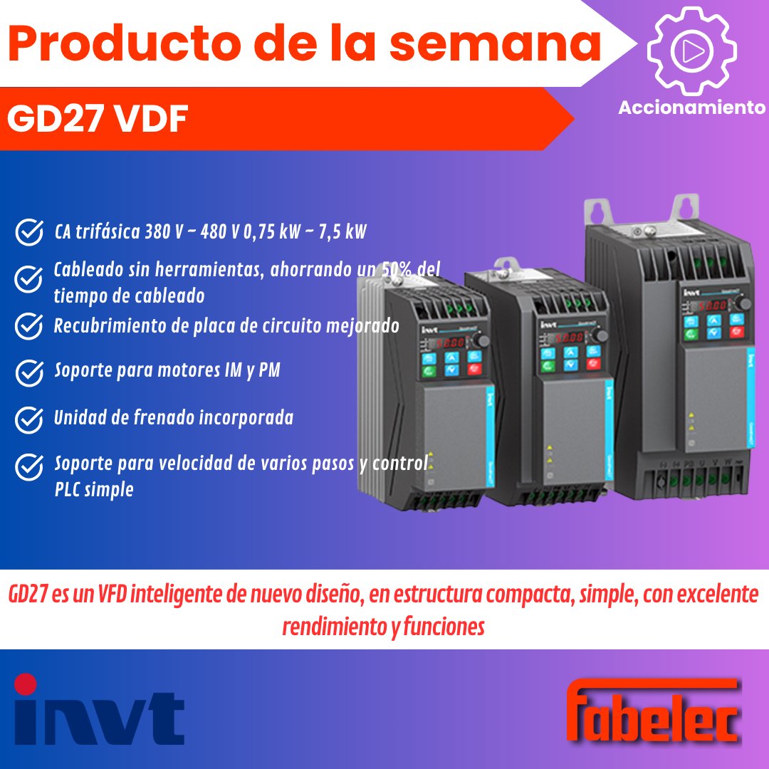Fabelec's tweet photo. Esta semana queremos destacar los VDF modelo GD27 de la marca INVT.

Encuéntralos en https://t.co/1jsN75EfaM junto a nuestra gran gama de productos .

 #automatizacion industrial
 #innovacion industrial
 #soluciones industriales https://t.co/Y0ryNHPghy
