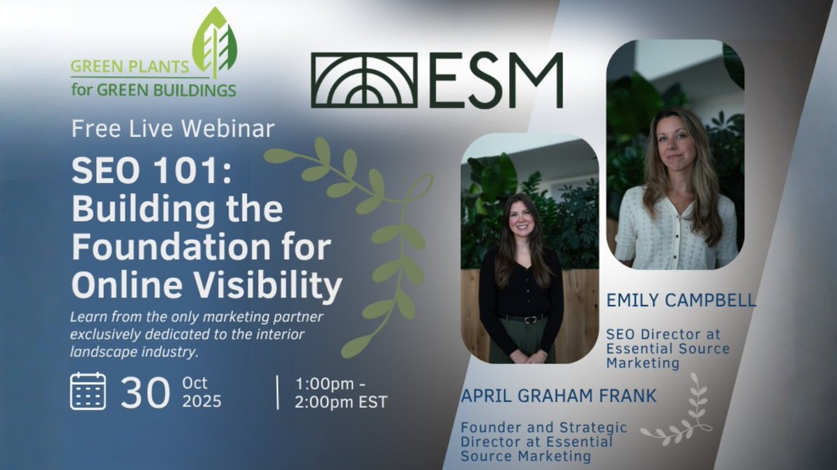 Join GPGB’s final 2025 webinar! 🌱
SEO 101: Building the Foundation for Online Visibility
📅 Oct 30 | 🕐 1 PM EST | 💻 Free
Hosted by ESM Marketing 
Grow your digital presence &amp; leads!
gpgb.org/events/

#GPGB #SEO #Interiorscape #Marketing #Webinar