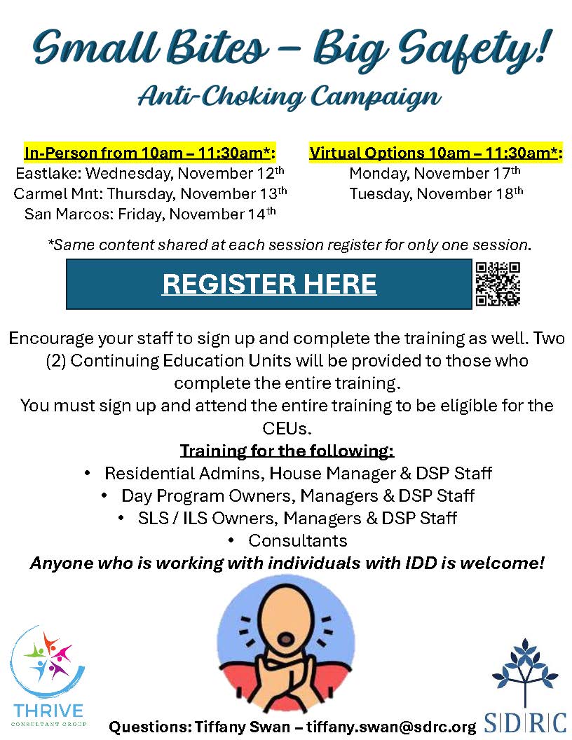 Disability professionals, are you seeking extra training opportunities? Join our Anti-Choking Campaign to learn all about how to identify and prevent choking for the people you serve. 

In person opportunities and virtual opportunities. 

Register: bit.ly/4n7bYpb