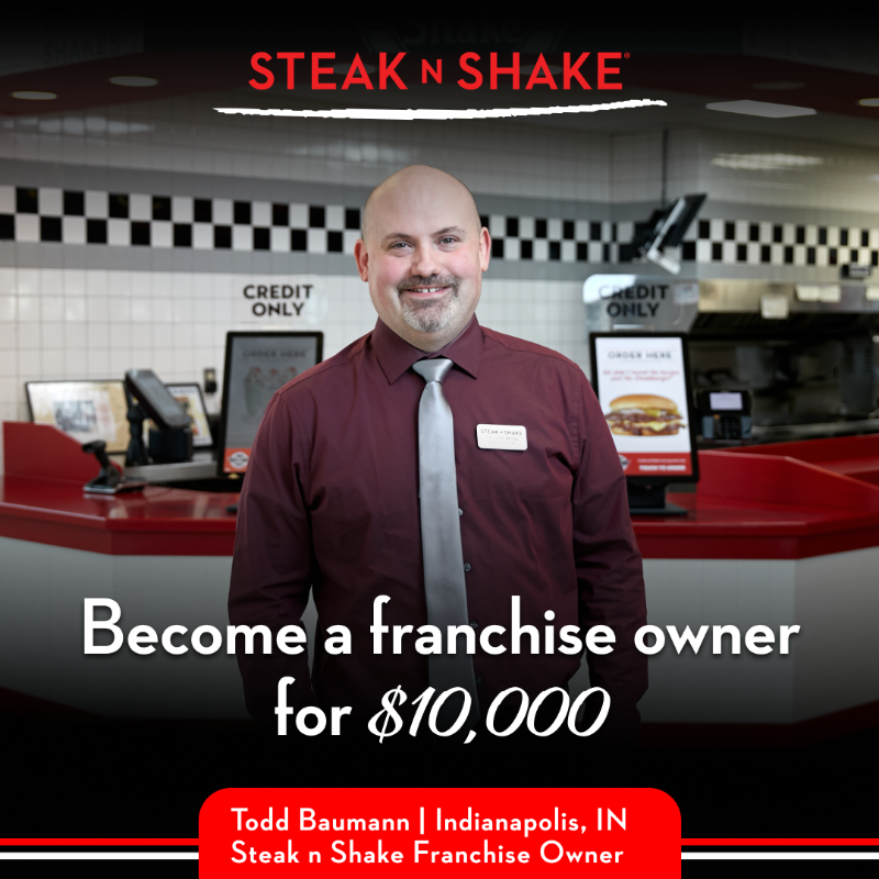 SteaknShake's tweet photo. Dreaming of owning your own restaurant? With Steak 'n Shake's Franchise Partnership, invest just $10,000 and take over an existing location. Earn 50% of net profits and receive extensive training and support to ensure your success.