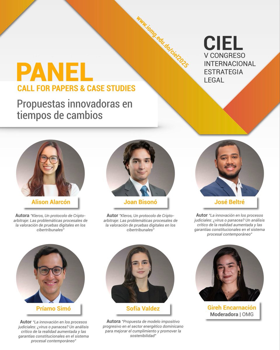 Acompáñanos en #CIEL2025 donde contaremos con el panel “Propuestas innovadoras en tiempos de cambios”.

🏅Trabajos seleccionados de la convocatoria a Call for Papers and Case Studies.

¡Regístrate ya! 💻 iomg.edu.do/ciel2025

#CIEL #InstitutoOMG #IOMG #EstrategiaLegal