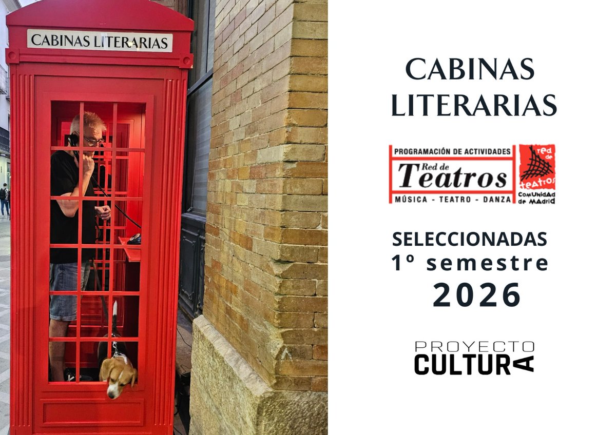 Nos llegan buenas noticias‼️

La Comisión de la Red de Teatros de la Comunidad de Madrid selecciona nuestras 📞 "CABINAS LITERARIAS" para presentarlas a sus ayuntamientos.

2026 va calentando motores ☺️

#calle #espaciosnoconvencionales #poesia #literatura #teatro #Cultura