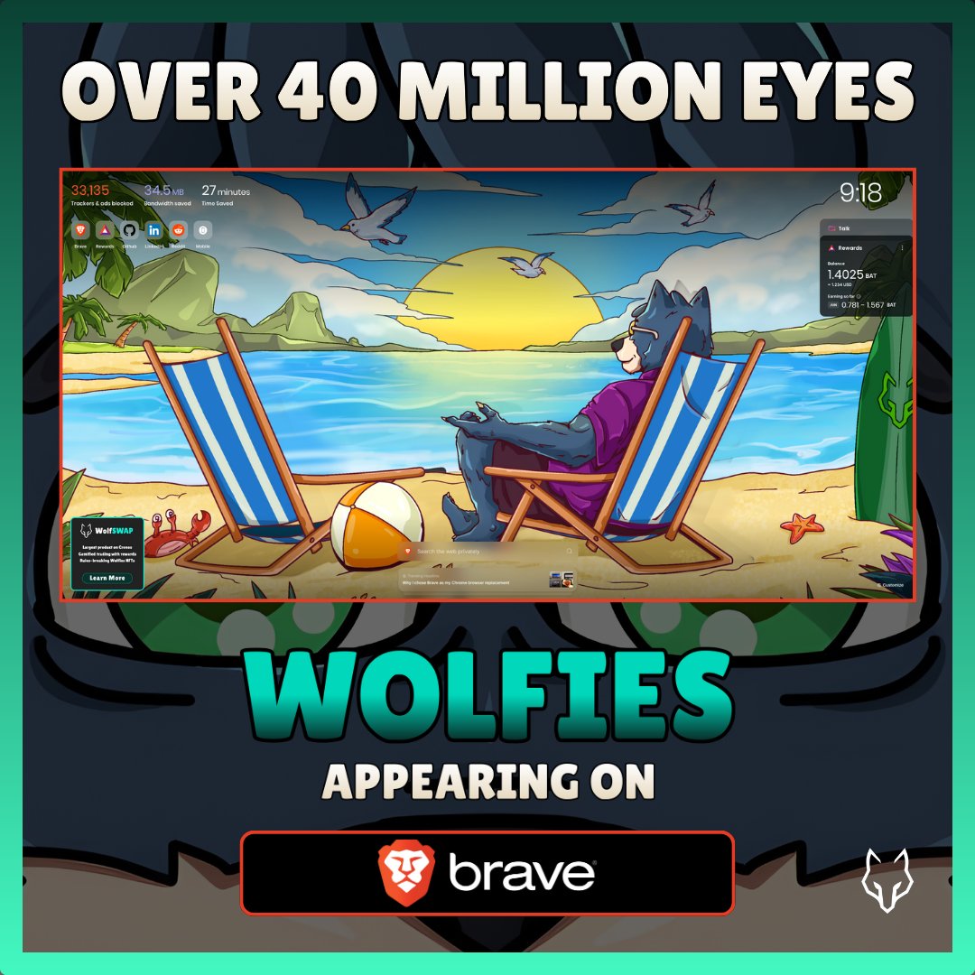 How do you get 40 MILLION eyes on you?

You get on <a href="/brave/">Brave</a>

Wolfies are taking over in MASSIVE appearance, popping up right on the screen of 40M+ Brave users 🔥

Spot Wolfies on Brave browser, snap a screenshot, tag <a href="/wolfswapwolfies/">Wolfies</a>, and get a chance at $1000 in prizes!💰