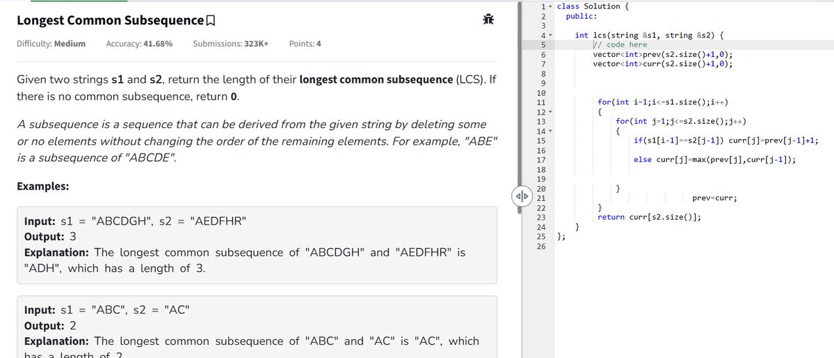 Nitin_5432's tweet image. Apologies for the short break! Back on track with #100DaysOfCode ๐ป
Days 60โ62 highlights:
LIS: recursion & memoization
Coin Change: top-down & bottom-up DP
LCS: matrix visualization for transitions
Recursion + DP = powerful combo! ๐ #DSA #CodingJourney