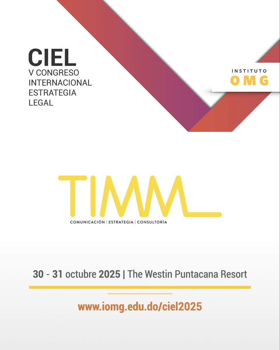 Nos complace anunciar que #CIEL2025 cuenta con la colaboración de TIMM. ¡Gracias por apoyar la transformación de la estrategia legal a través del cumplimiento empresarial y la innovación tecnológica!

#CIEL #EstrategiaLegal #InstitutoOMG #IOMG #Derecho #Tecnología #Negocios