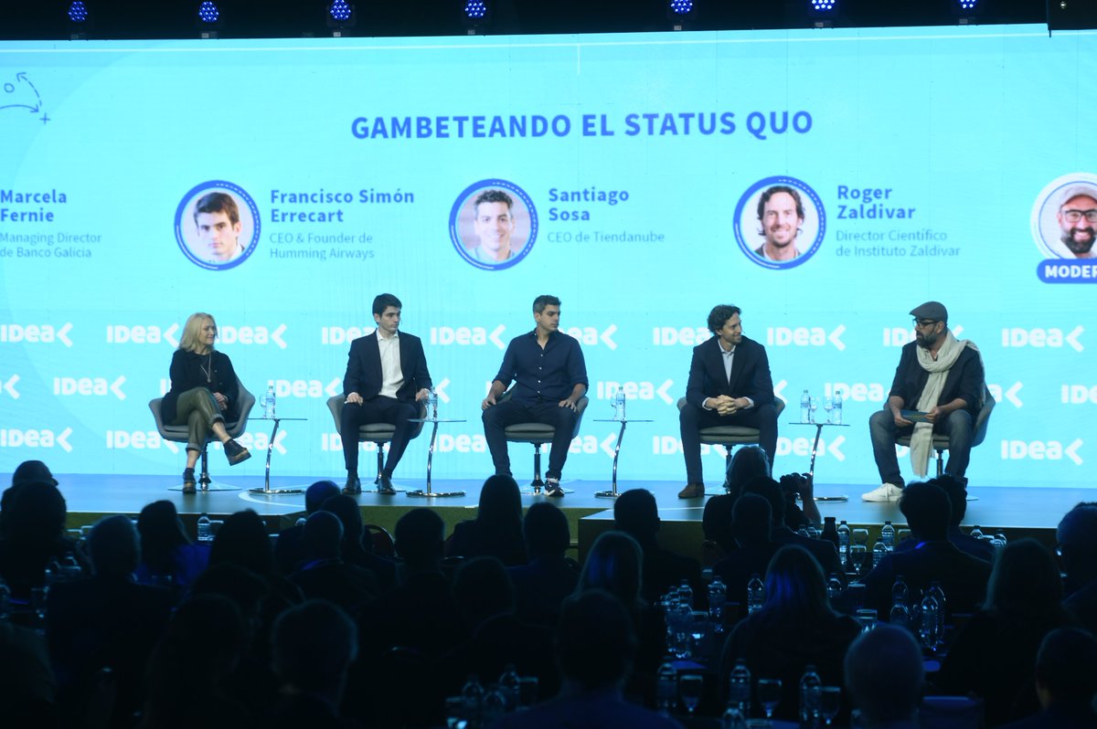 idea_arg's tweet image. &quot;Gambeteando el status quo&quot; con Marcela Fernie (Managing Director de @BancoGalicia), Francisco Simón Errecart (CEO &amp;amp; Founder de @Humming_ar), Santiago Sosa CEO de @Tiendanube), Roger Zaldivar
(Director Científico de @InstZaldivar ), y la moderación de @whead.