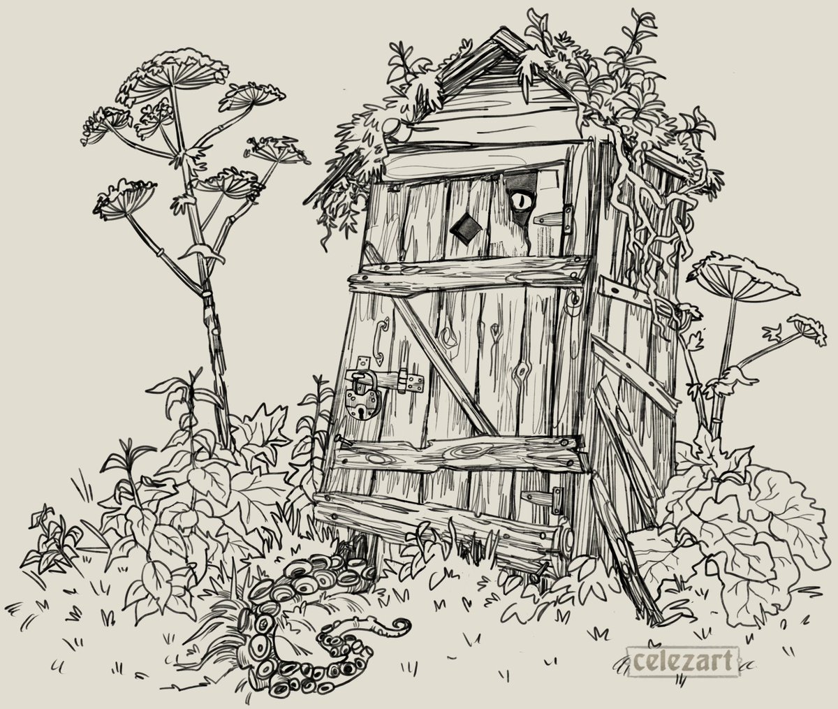 Commish in progress - old wooden toilet. I've been obsessed with old wooden toilets since I first watched Shrek, so there's a lot of fun.