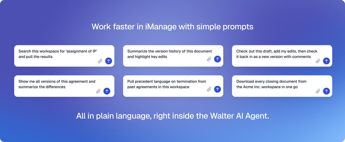 Many law firms run on iManage. Walter makes it faster.

Use plain language to search, organize, version, and check in documents without breaking focus.

Your documents stay in iManage. Your workflow just gets easier.

 🔗 getwalter.com/news/imanage