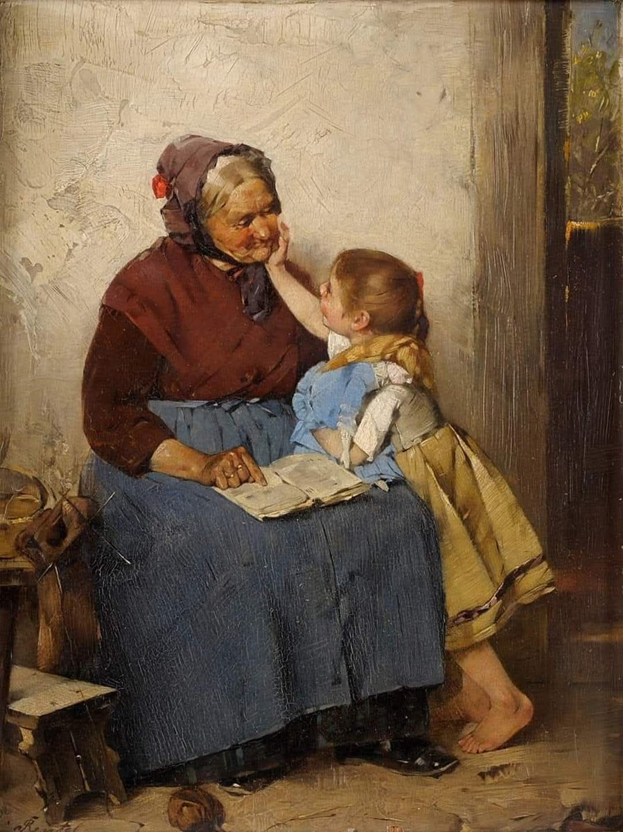Make_u2_happy's tweet image. 🎨Max Rentel (1850-1911) - German painter
&quot;Grandmother and granddaughter