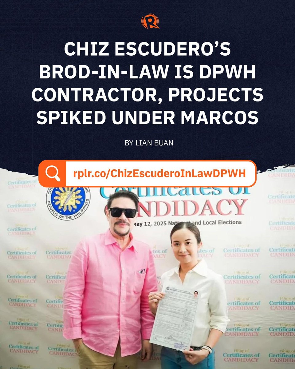 jesusfalcis's tweet image. RAPPLER DOES IT AGAIN!

Rappler’s Politi-Contractor investigative series is such a gem. Consider subscribing or donating to Rappler, they are doing God’s work.

Summary of the ties that bind:

Senator Chiz Escudero
↕️ (siblings)
Cong. Dette Escudero
↕️ (spouses)
Joseph Quirante…