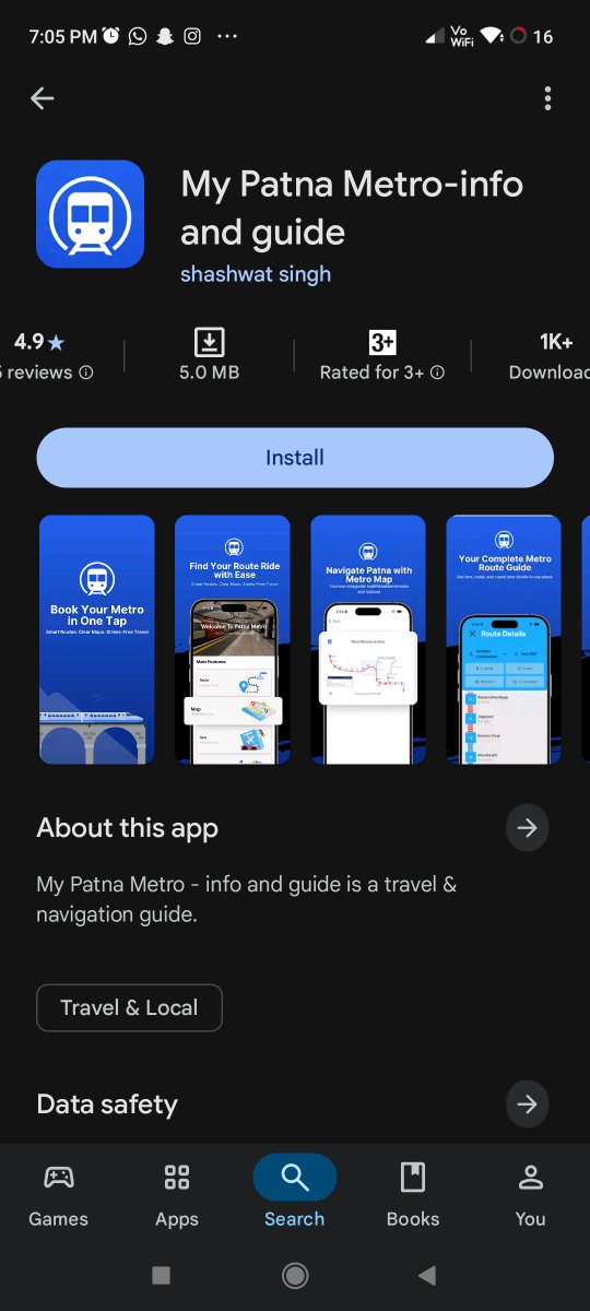 anandanmol1010's tweet image. 🚀 From code to the Play Store!
My first production-level Android app, MyPatnaMetro 🚇, is live!
Built entirely from scratch, and seeing it cross 1K+ downloads already feels unreal 🔥
Check it out: play.google.com/store/apps/det…
#AndroidDev #Kotlin #AppLaunch
