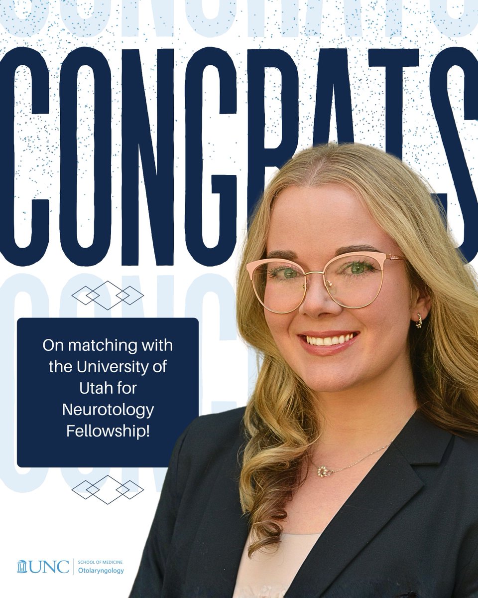 UNC_ENT's tweet image. We&apos;re thrilled to announce that Dr. Kayla Hicks, MD has matched with the University of Utah Neurotology Fellowship! This is a tremendous accomplishment and a testament to her dedication and hard work. Congratulations, Dr. Hicks!
#UNCHealth #UNCENT #Neurotology #FellowshipMatch