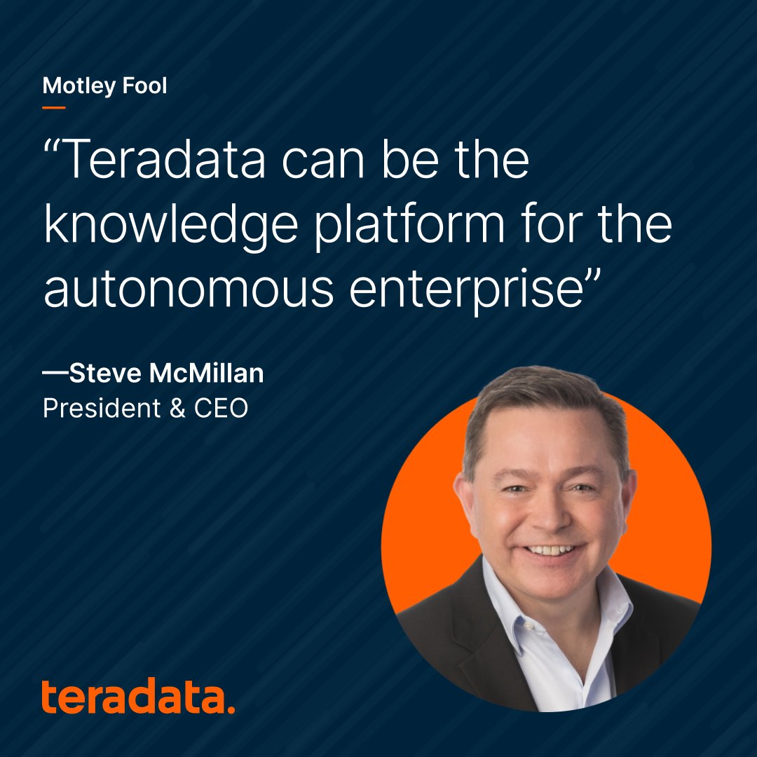 Teradata's tweet image. In Motley Fool, CEO &amp;amp; President Steve McMillan shares why @Teradata’s AI capability is unmatched in efficiency, effectiveness, and trust - meeting businesses where they are in cloud, multi-cloud, or hybrid to transform and deliver AI solutions. 🌟

📢 ms.spr.ly/6010sf3Qm