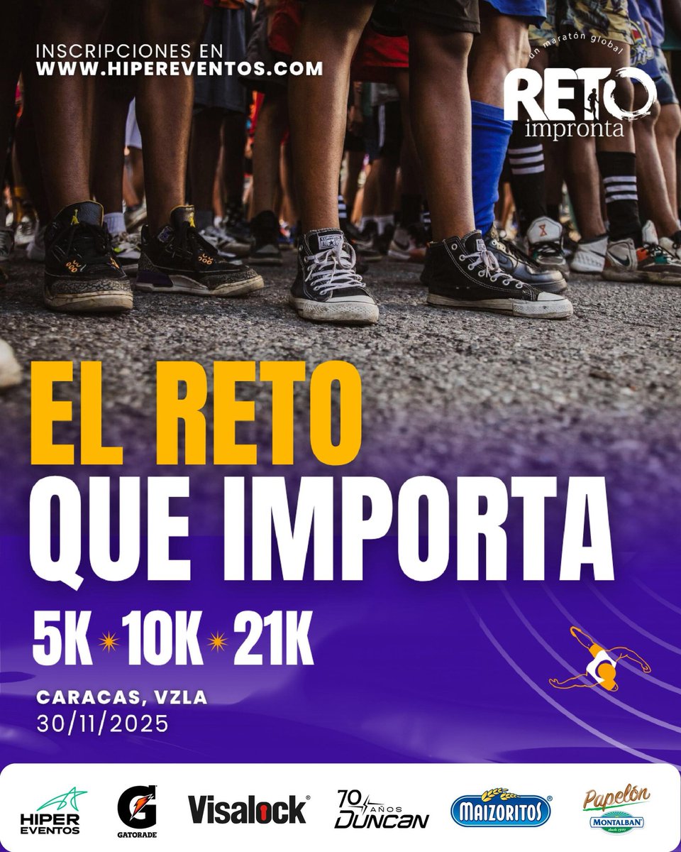ImprontaVzla's tweet photo. ¡Prepárate para el reto que importa!
Este 30 de noviembre corre por ti y por ellos en nuestra 6ta edición del #RetoImpronta 2025, junto a la Media Hipereventos.
Corre con propósito y transforma vidas en Caucagüita con educación y deporte. Inscríbete hoy 👇 https://t.co/wuOoCsmYDf https://t.co/YQGowMSIME