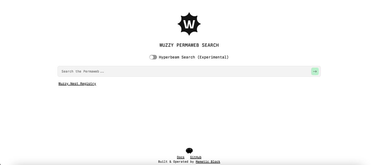 Wuzzy search (@wuzzysearch) on Twitter photo Wuzzy update V.0.0.1
⭐️We've updated the search index from ~3.5k documents to ~80k documents when including undernames 
⭐️ All ARNS names and undernames (over 10k domains) are being crawled for text content and are now searchable
✅ Test it out on wuzzy.arweave.net Wuzzy update V.0.0.1
⭐️We've updated the search index from ~3.5k documents to ~80k documents when including undernames 
⭐️ All ARNS names and undernames (over 10k domains) are being crawled for text content and are now searchable
✅ Test it out on wuzzy.arweave.net