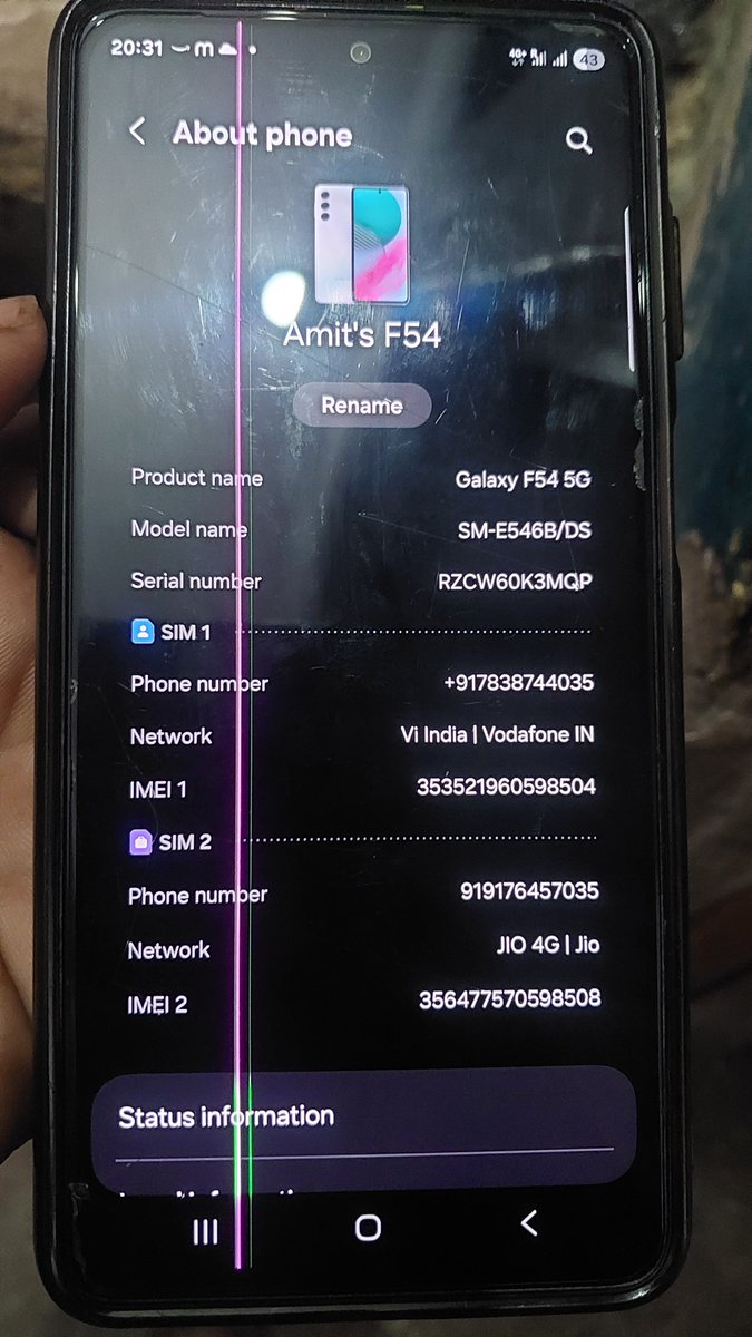 Raoveer007's tweet image. @SamsungIndia After updating my Galaxy F54 to One UI 7, my phone started display lines. Many users seem to be facing the same issue. Requesting #Samsung to acknowledge this as a software-related fault and offer free or discounted repair. #SamsungF54 #OneUI7 #SamsungSupport