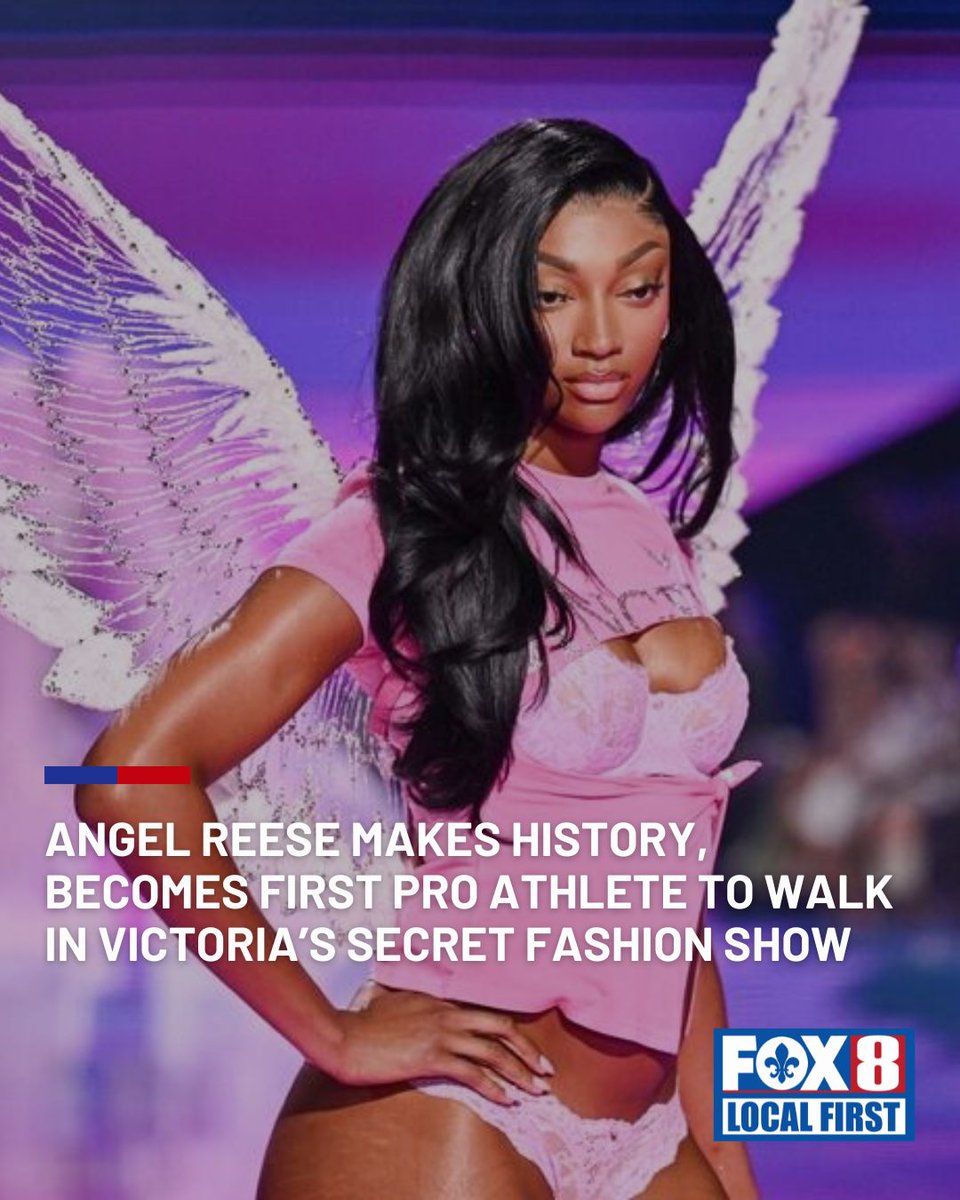 FOX8NOLA's tweet image. The former LSU star became the first professional athlete to walk in the Victoria’s Secret Fashion Show on Wednesday, joining the brand’s high-profile “Wings Reveal” lineup in New York. fox8live.com/2025/10/16/ang…