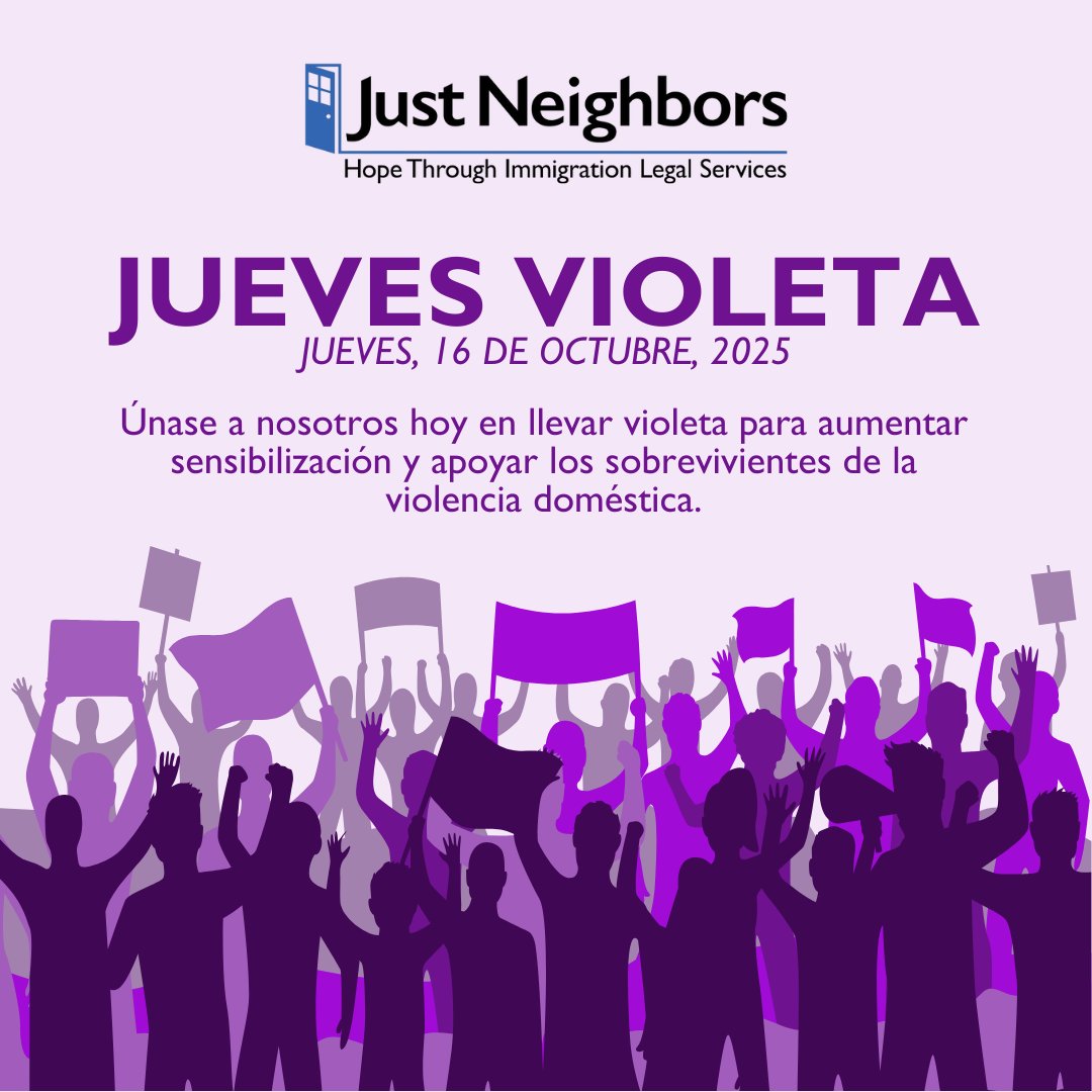 💜 Today is #PurpleThursday — a day to stand with survivors of domestic violence.

Immigrant survivors often face extra barriers to safety and justice, but your support helps break the silence.

Wear purple. Speak up. Stand together.
#DVAM #SupportSurvivors #EndDomesticViolence