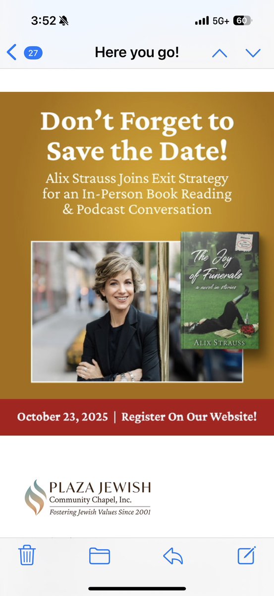 AlixStrauss's tweet photo. podcasting in-person w/ @plazajewish &amp; @stephanieagarry w/ a reading of “The Joy of Funerals” &amp; a piece I wrote for @oprahdaily about building my own casket.  https://t.co/Tq3ojq16qG 630 Amsterdam Ave, New York, NY, Thurs., Oct. 23, 5:30 pm xo https://t.co/Fd2CmUdfdF