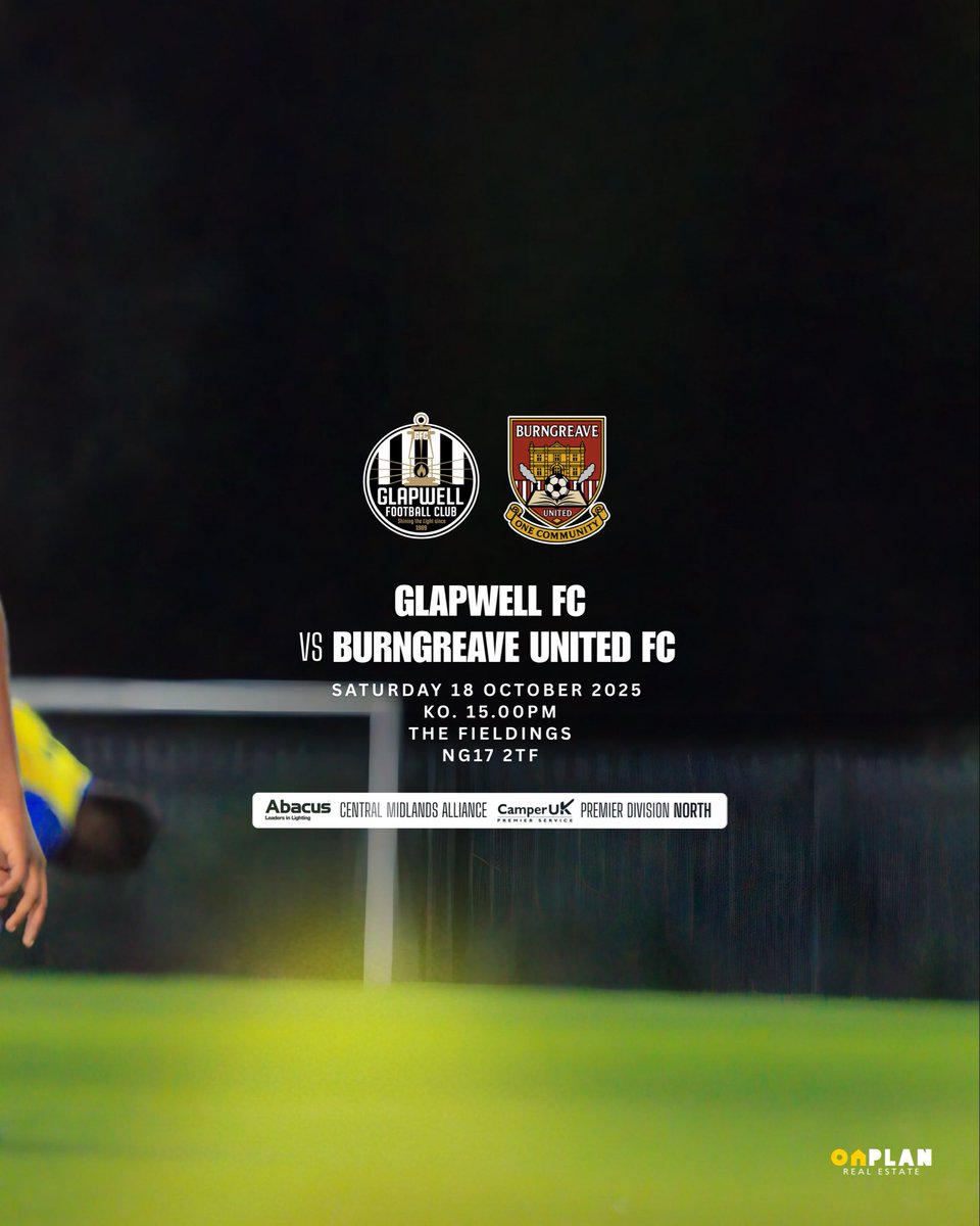 This weekend we travel to face Glapwell in the Central Midlands Alliance!

📅 Sat 18 Oct | 3:00pm
🆚 Glapwell FC
🛡️ Central Midlands Alliance
🏟️ The Fieldings, NG17 2TF

#BURNGREAVE