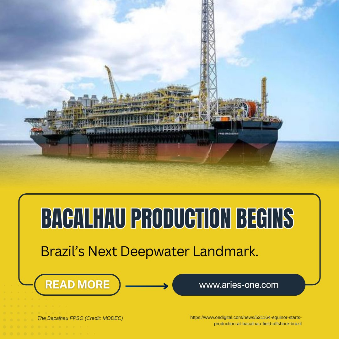 AriesOne_energy's tweet photo. Bacalhau Production Begins 
Equinor and its partners have officially started production from the Bacalhau field in Brazil’s Santos Basin, one of the largest pre-salt developments with recoverable reserves exceeding 1 billion boe.
https://t.co/zALqKaYWS1
🌐 https://t.co/dp2GyHHmrX https://t.co/TSoCdeBBgG
