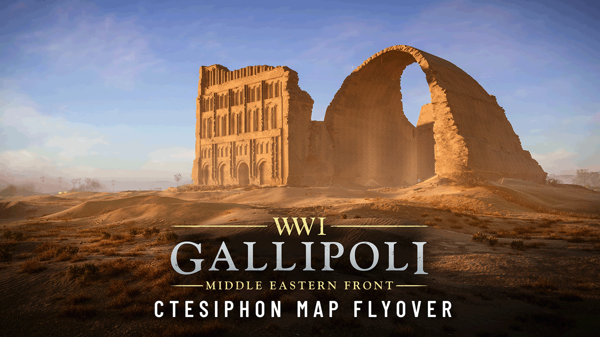 WW1GameSeries's tweet photo. Explore Ctesiphon with the new flyover! With ancient monuments, river banks and an impending sandstorm, there's a lot that makes Ctesiphon stand out.

Watch it here in 4K: https://t.co/YSqCJTIyxi https://t.co/pvyok1pWMg