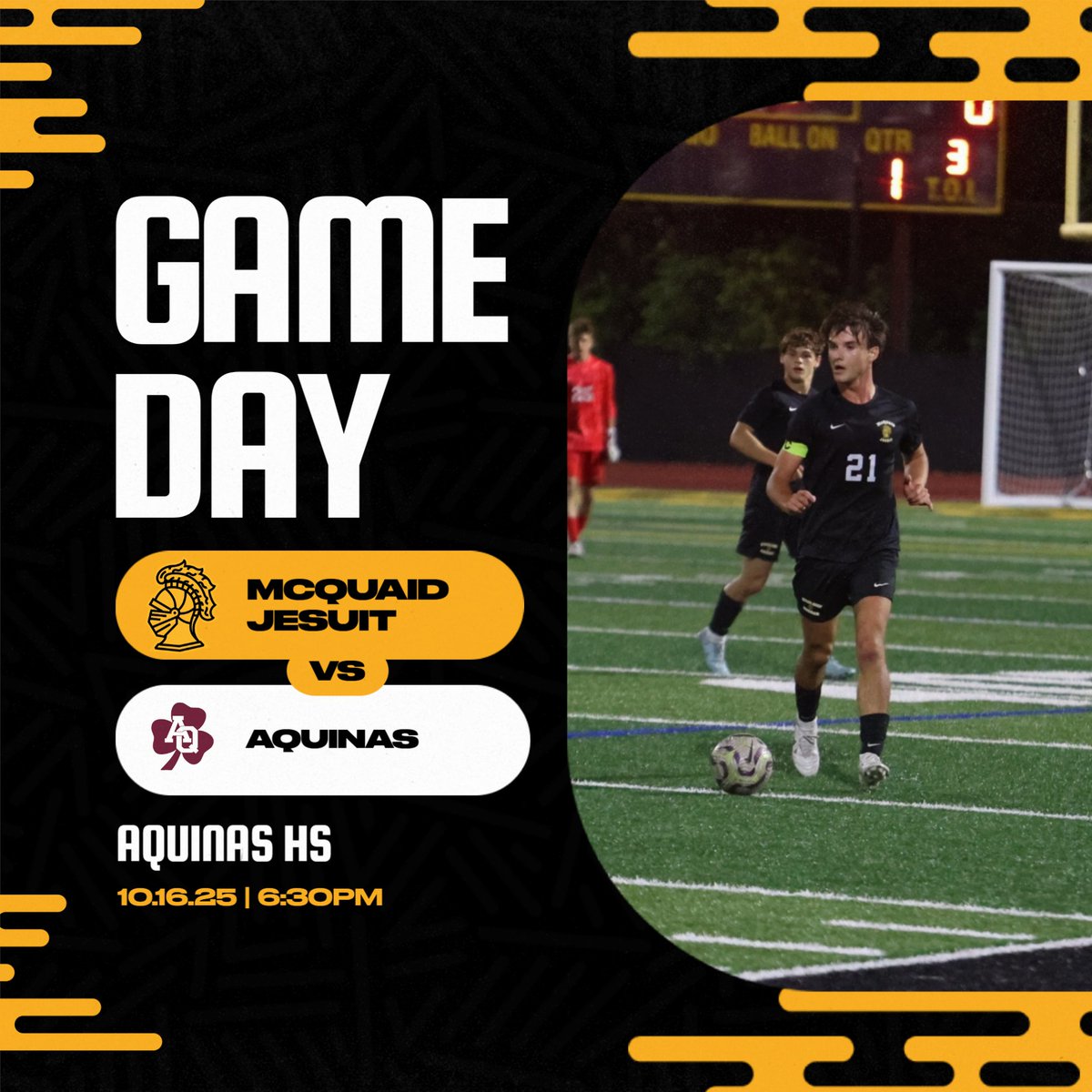 GAMEDAY! Soccer Knights travel to rival Aquinas this afternoon to take on the lil Irish in the last game of the regular season. McQuaid looks to right the ship heading into the playoffs. Come out and support! #AMDG @mcquaidjesuit @secvboyssoccer @primetimeball_ @pickinsplinters
